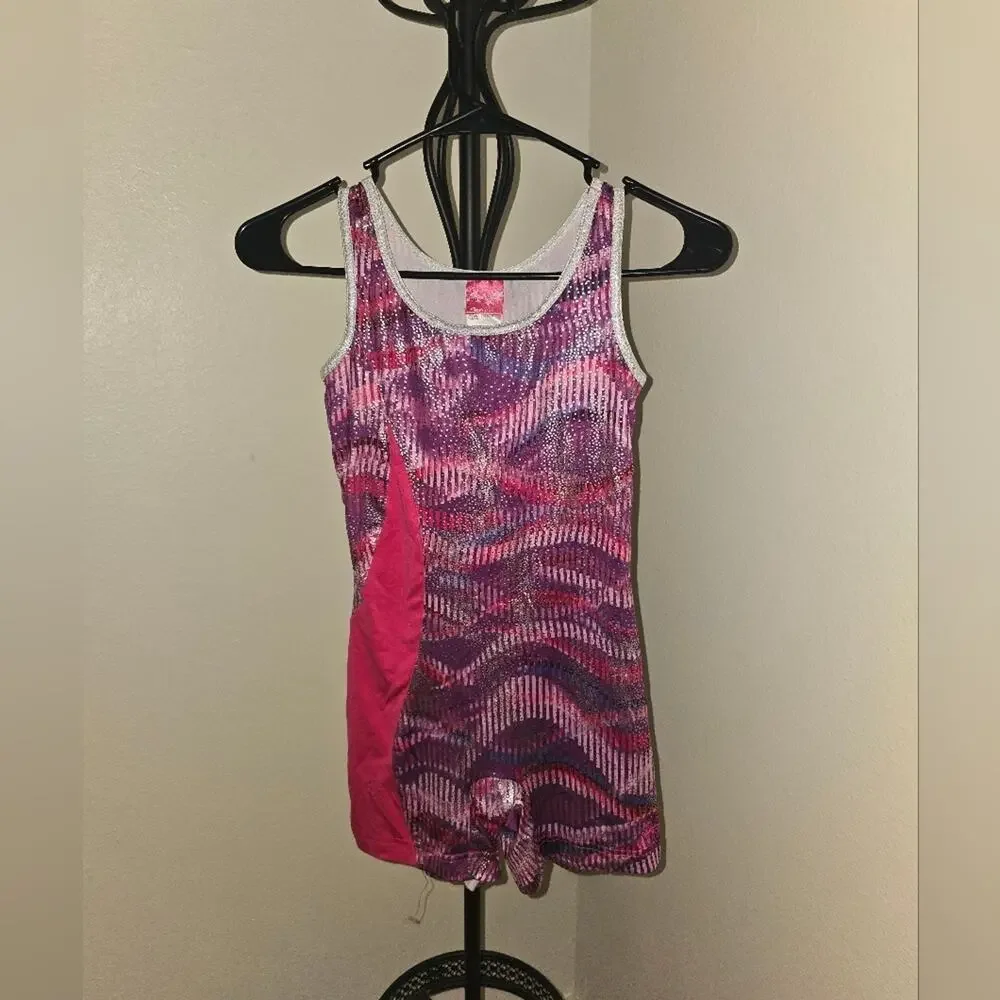 Pink and Purple Patterned Leotard Girls Large GUC